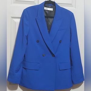 Zara Cobalt Blue Double Breasted Blazer Size Medium